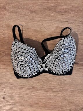 Embellished Crystal Black Bra - 32B (small)